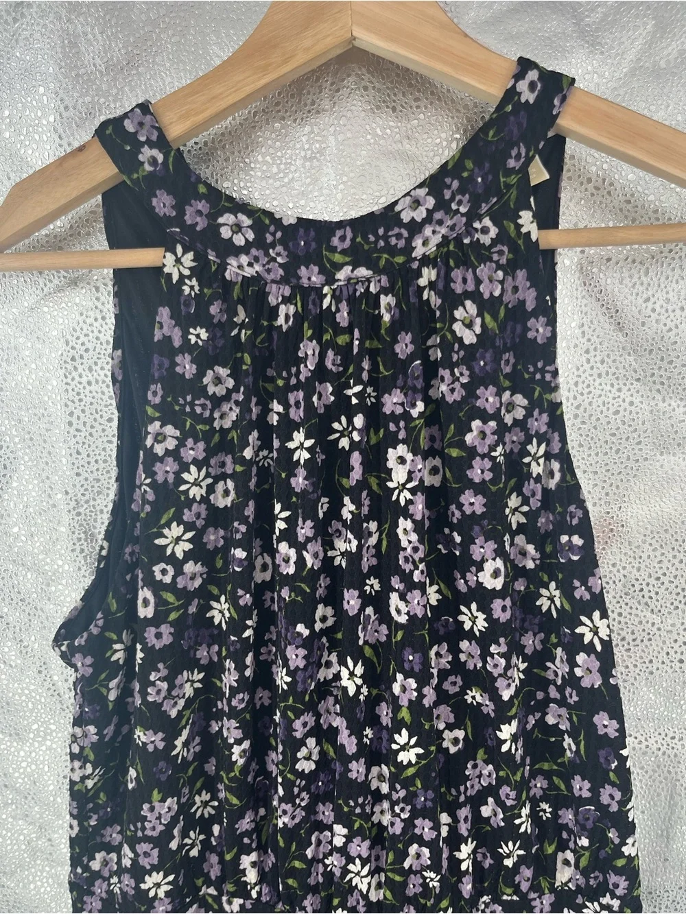 Michael Kors Floral Tiered Halter Dress Medium M Purple Black Ruffle Wedding Gst